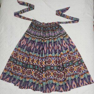 Colorful Geometric Print Skirt | Flowy A-Line | Boho | Elastic Tie-Waist